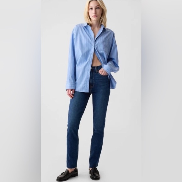 GAP Denim Cigarette High Rise Raw Hem Jeans in Dark Indigo Size 10L / 10 Long - Picture 2 of 14